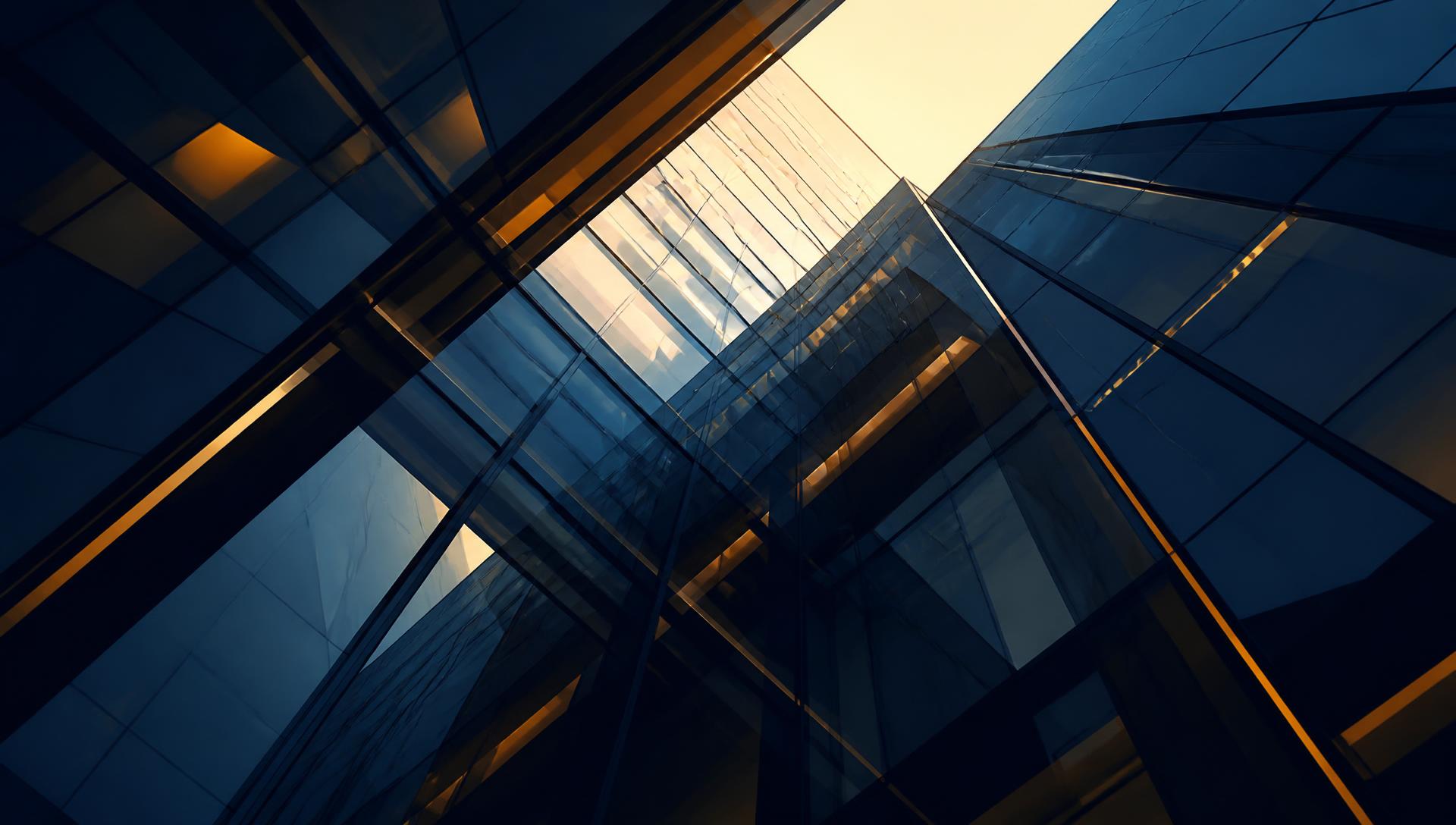 Abstract contemporary architecture in navy and gold tones